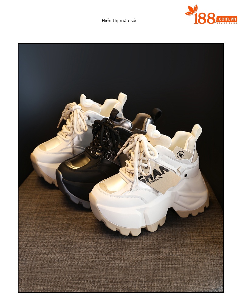 Giày sneaker chunky nữ đế dày độn cao thời trang — Màu đen chi tiết 18