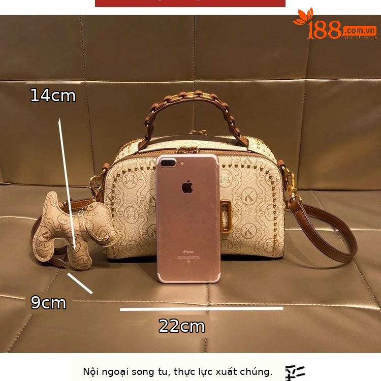 Túi xách tay nữ da cứng dáng vuông nhỏ, đeo vai đeo chéo đa năng — Trắng be