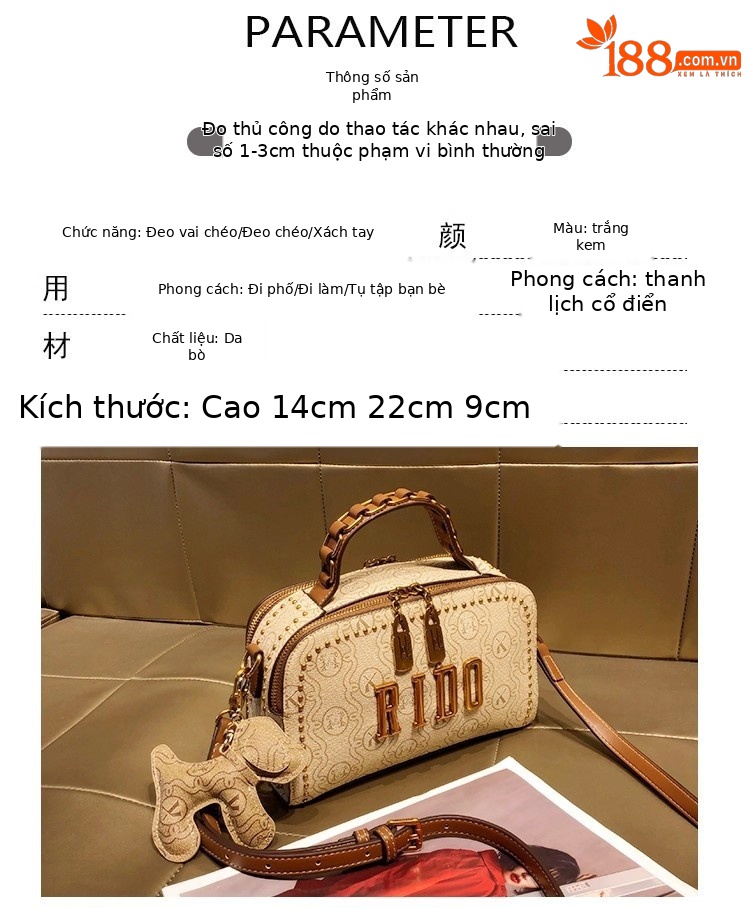Túi xách tay nữ da cứng dáng vuông nhỏ, đeo vai đeo chéo đa năng — Trắng be chi tiết 2
