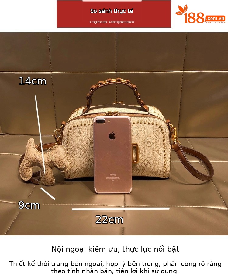 Túi xách tay nữ da cứng dáng vuông nhỏ, đeo vai đeo chéo đa năng — Trắng be chi tiết 3