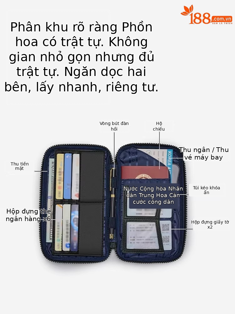 Ví hộ chiếu đa năng Emperor Paul dung tích lớn, đựng vé máy bay, giấy tờ và thẻ