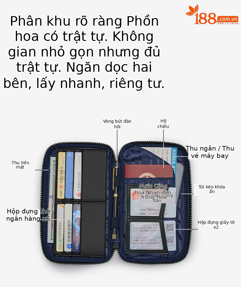 Ví hộ chiếu đa năng Emperor Paul dung tích lớn, đựng vé máy bay, giấy tờ và thẻ chi tiết 9