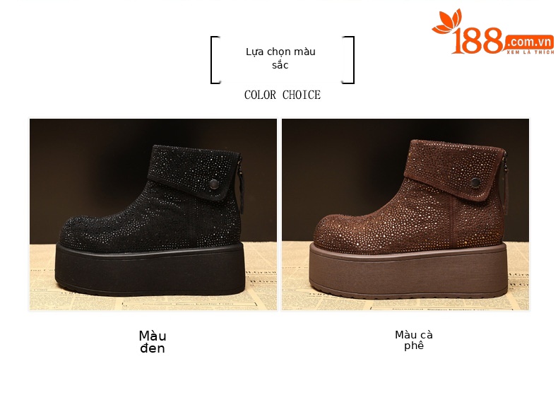 Giày boot nữ cổ cao lót nhung giữ ấm, đế dày độn cao chống trượt — Màu đen chi tiết 2