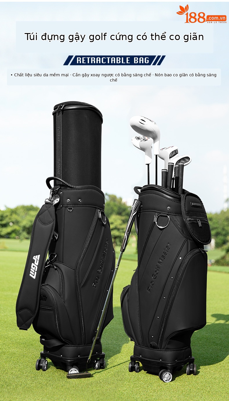 Túi đựng gậy golf PGM vỏ cứng có thể thu gọn, cao 127 cm, chứa 13 gậy — QB173-Tất cả màu đen chi tiết 2