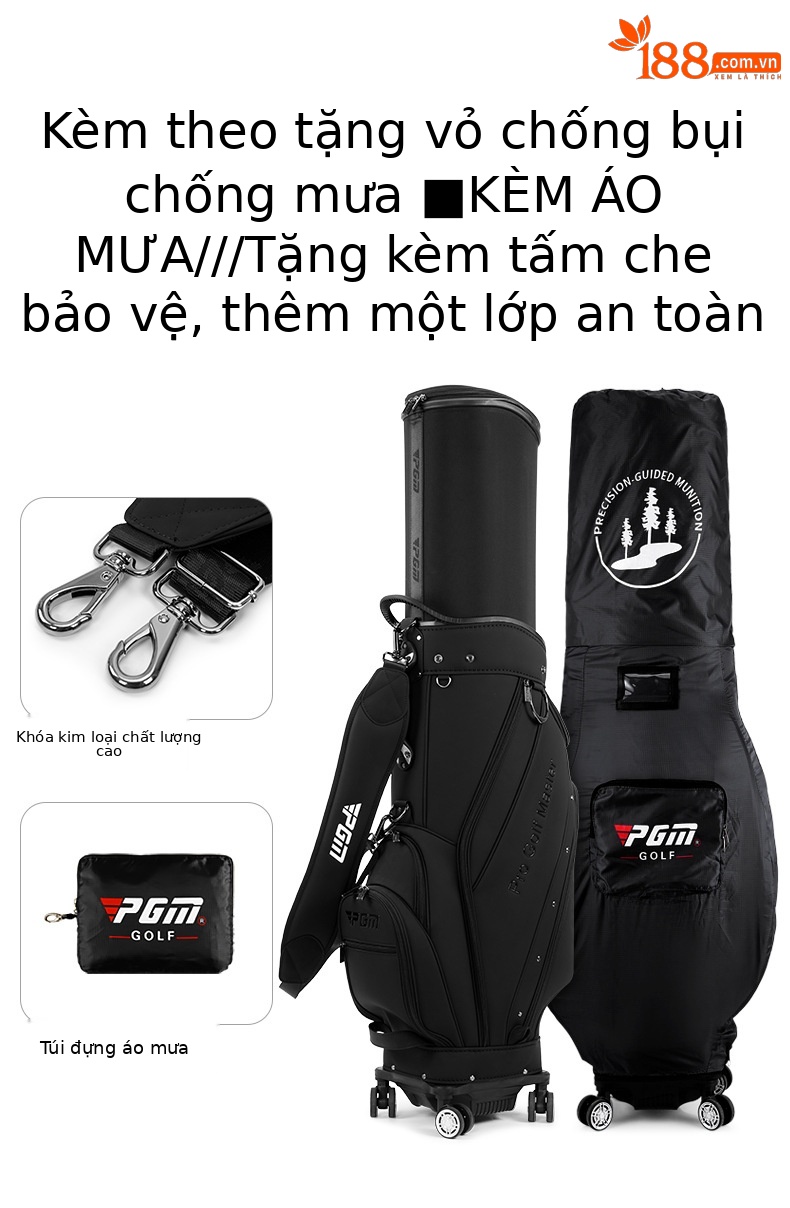 Túi đựng gậy golf PGM vỏ cứng có thể thu gọn, cao 127 cm, chứa 13 gậy — QB173-Tất cả màu đen chi tiết 7