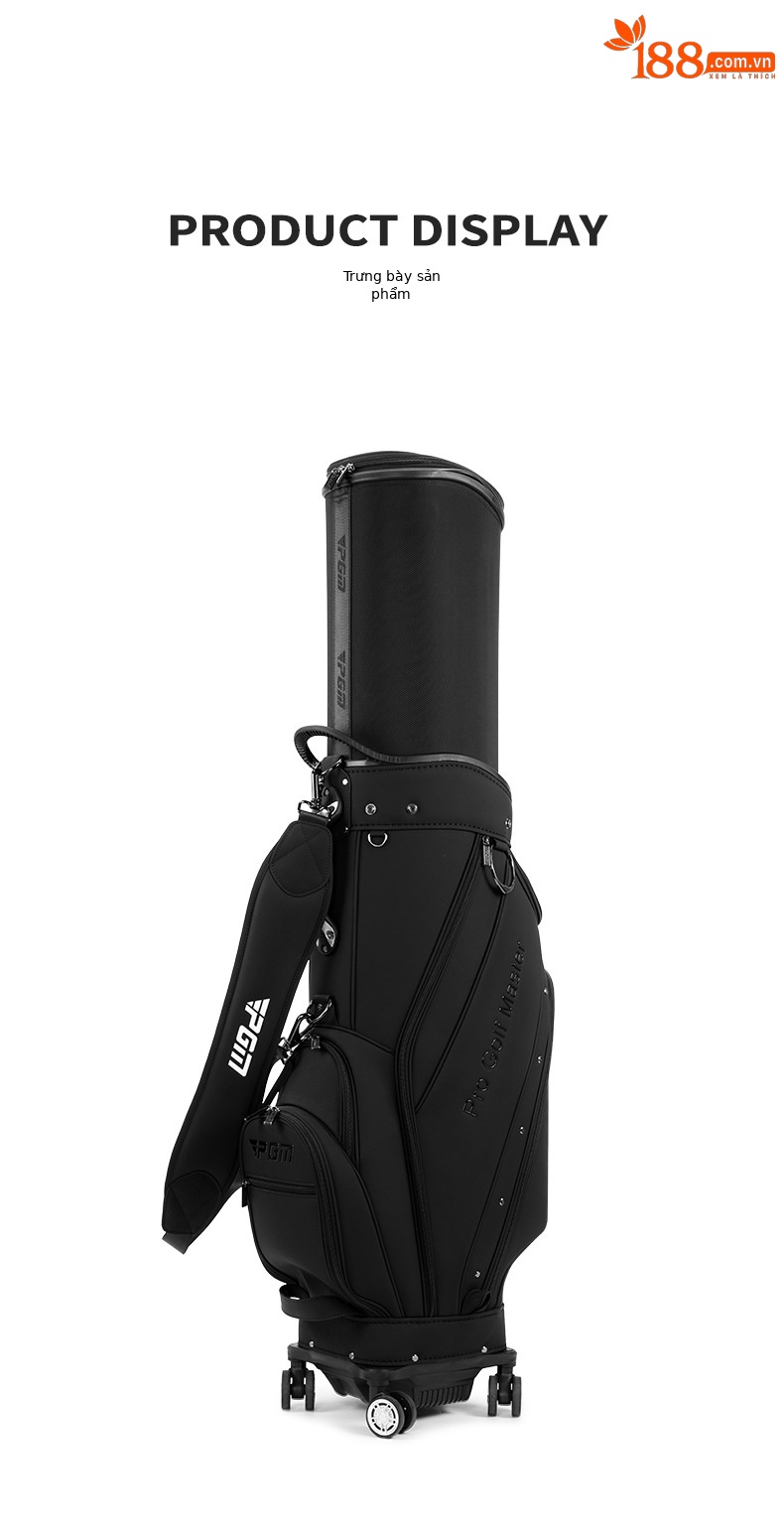 Túi đựng gậy golf PGM vỏ cứng có thể thu gọn, cao 127 cm, chứa 13 gậy — QB173-Tất cả màu đen chi tiết 19