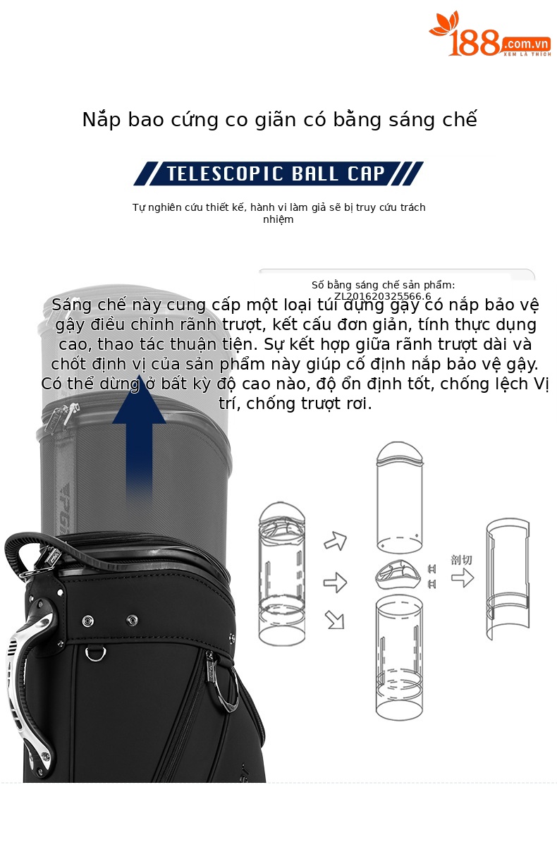 Túi đựng gậy golf PGM vỏ cứng có thể thu gọn, cao 127 cm, chứa 13 gậy — QB173-Tất cả màu đen chi tiết 5