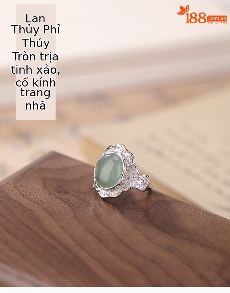 Nhẫn bạc S999 mặt trứng khắc hoa sen phong cách cổ điển — Một chiếc chi tiết 1