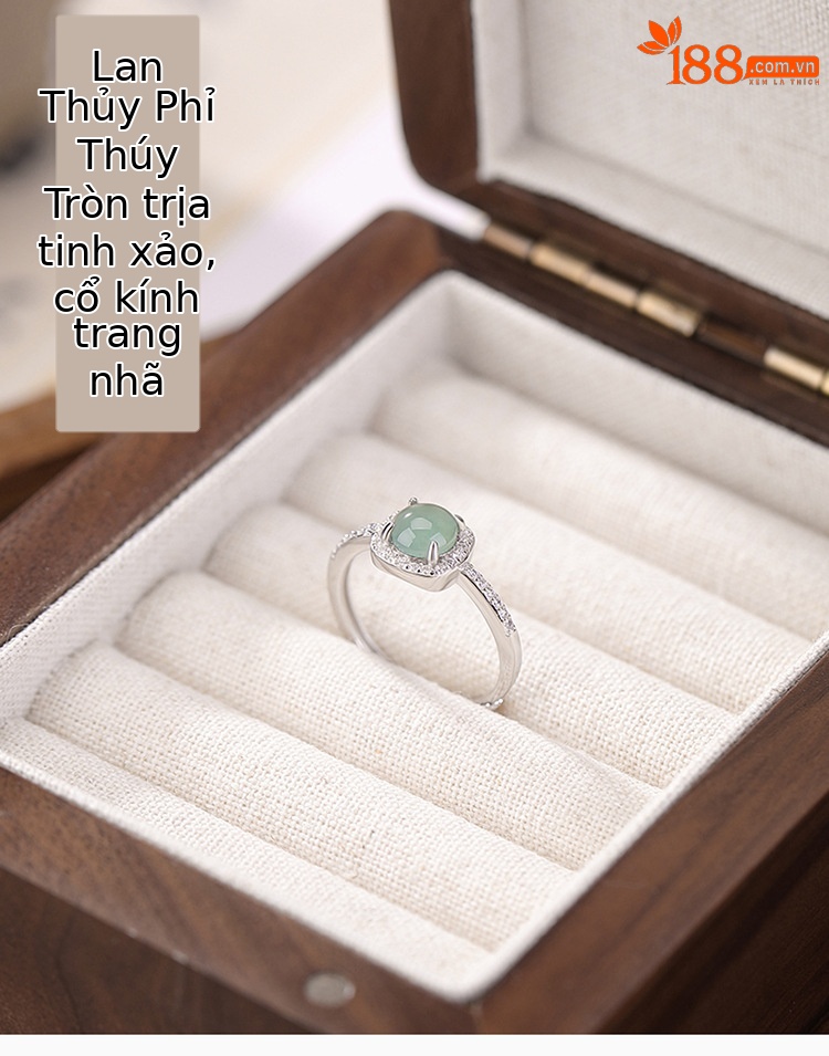 Nhẫn bạc S925 đính đá ngọc bích xanh dương phong cách đơn giản, mở có thể điều chỉnh — Bạc 925 chi tiết 1