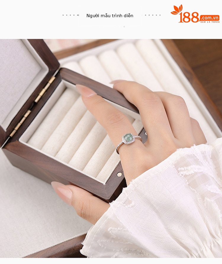 Nhẫn bạc S925 đính đá ngọc bích xanh dương phong cách đơn giản, mở có thể điều chỉnh — Bạc 925 chi tiết 4