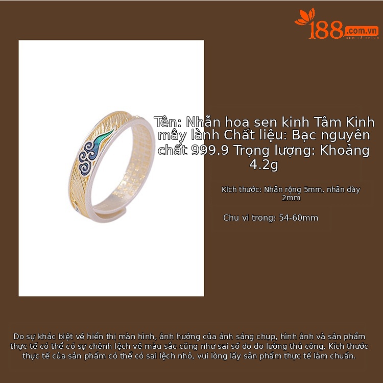 Nhẫn bạc S999.9 chạm khắc hoa sen tráng men phong cách quốc gia — 999,9 bạc nguyên chất chi tiết 2