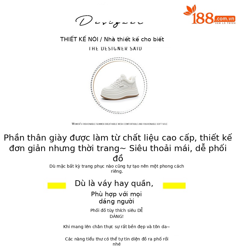 Giày sneaker nữ chunky đế dày mũi tròn lót lông cừu ấm áp mùa thu đông — M2688-1 màu đen lót nhung, M2688-1 trắng be lót nhung chi tiết 3