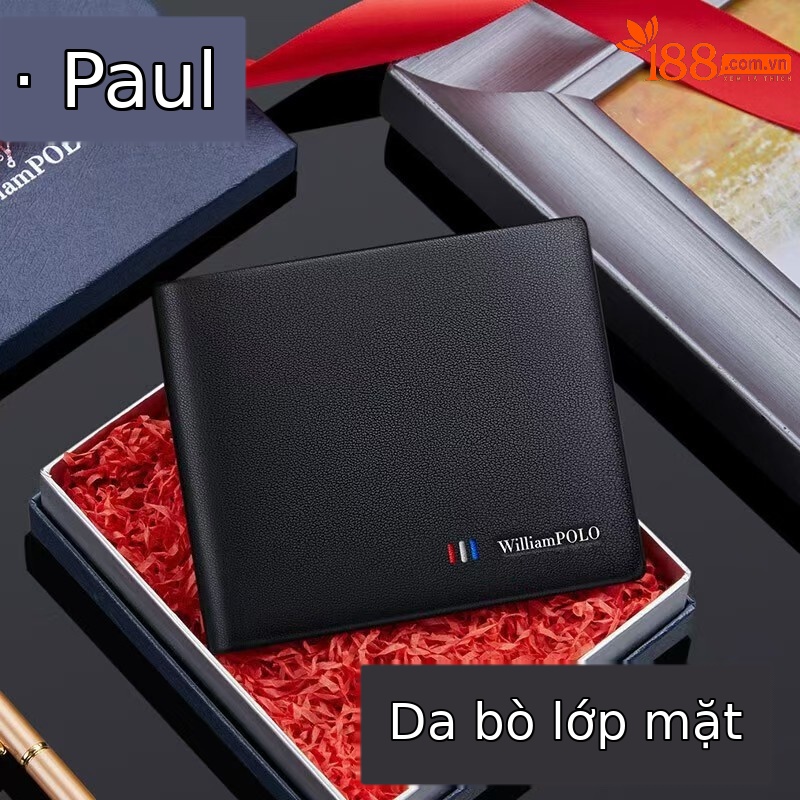Ví nam ngắn da bò siêu mỏng đa khe thẻ cao cấp