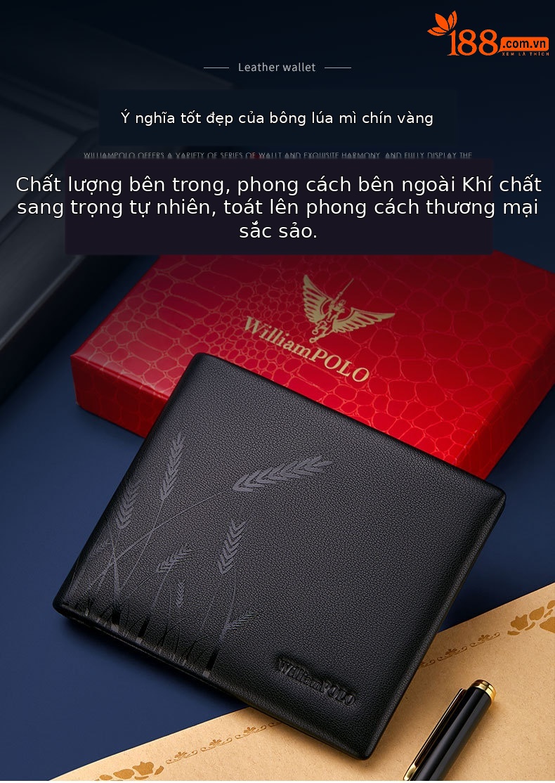 Ví nam da bò thật gập mini Emperor Paul 2024 nhiều ngăn thẻ chi tiết 2