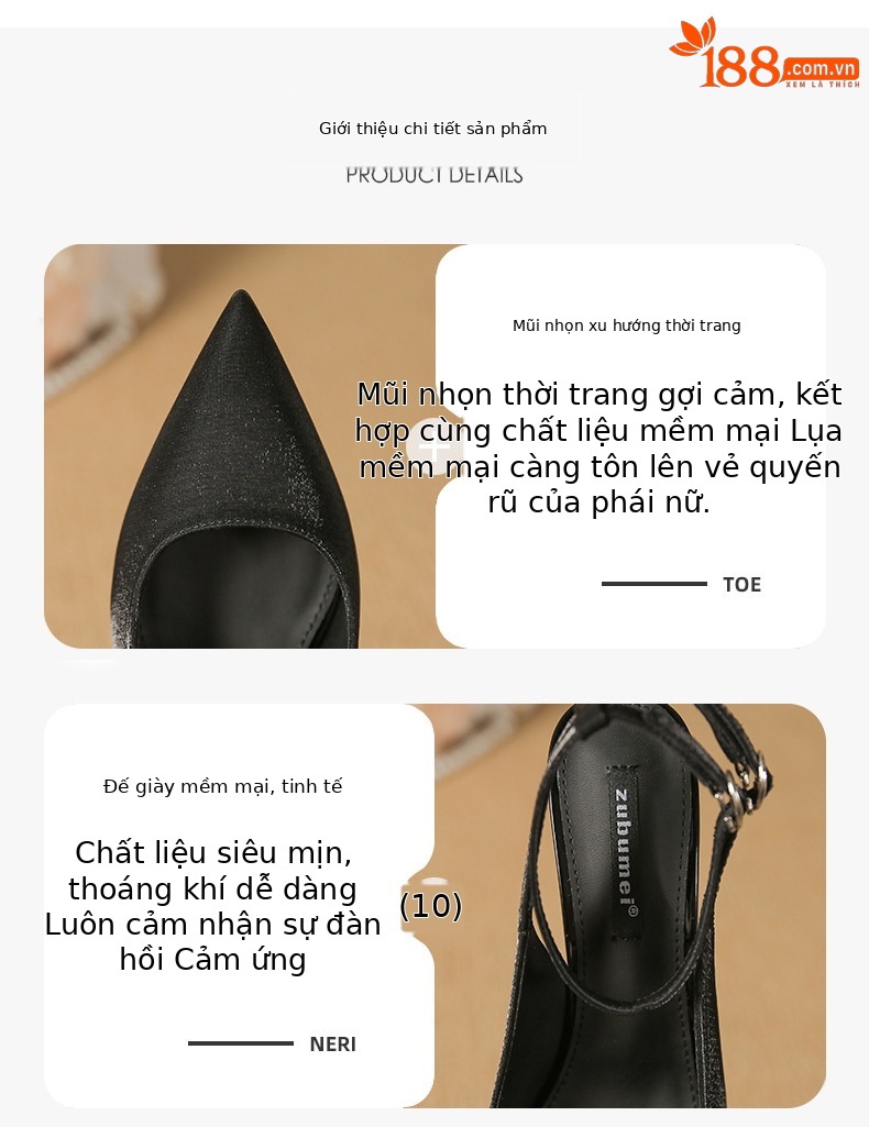 Giày cao gót mũi nhọn satin siêu cao gót không mỏi chân — Chất liệu nhung màu đen chi tiết 2