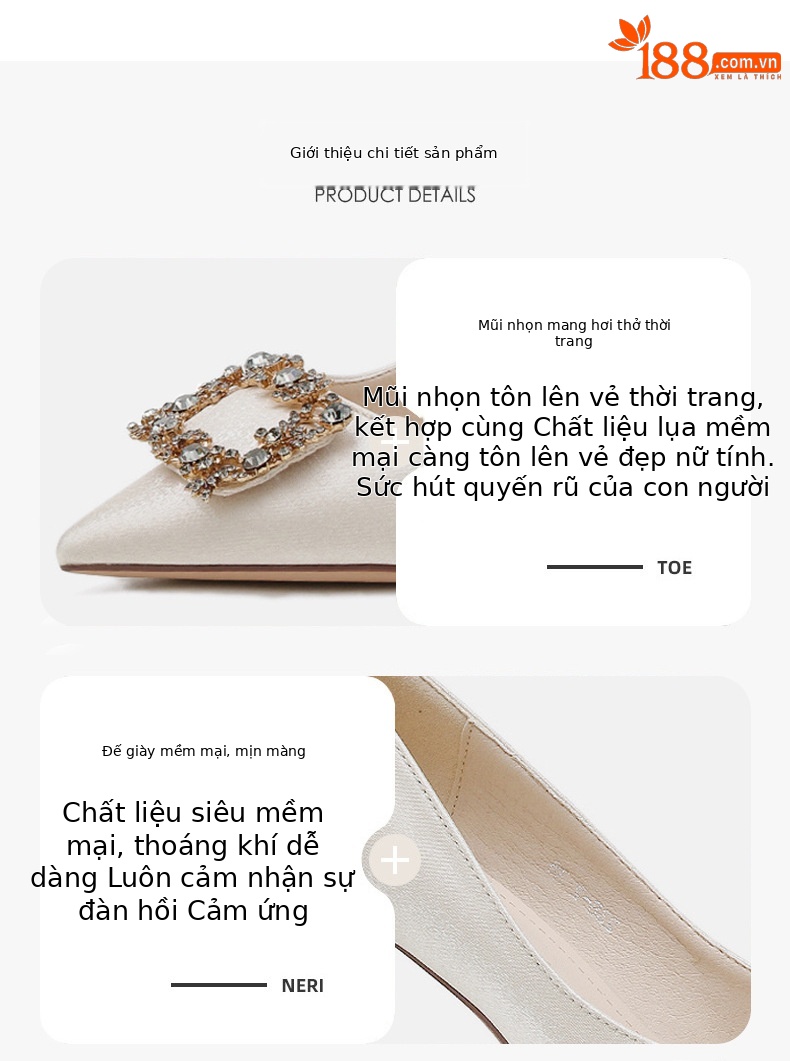 Giày cao gót satin mũi nhọn đính khóa vuông rhinestone dự tiệc cưới — Burgundy 5.5CM (Màu đỏ Burgundy, cao 5.5CM) chi tiết 2