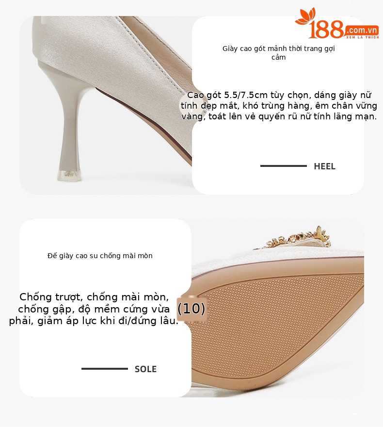 Giày cao gót satin mũi nhọn đính khóa vuông rhinestone dự tiệc cưới — Burgundy 5.5CM (Màu đỏ Burgundy, cao 5.5CM) chi tiết 3