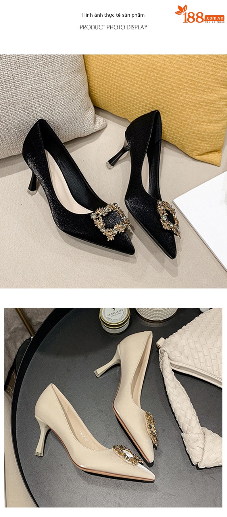 Giày cao gót satin mũi nhọn đính khóa vuông rhinestone dự tiệc cưới — Burgundy 5.5CM (Màu đỏ Burgundy, cao 5.5CM) chi tiết 8