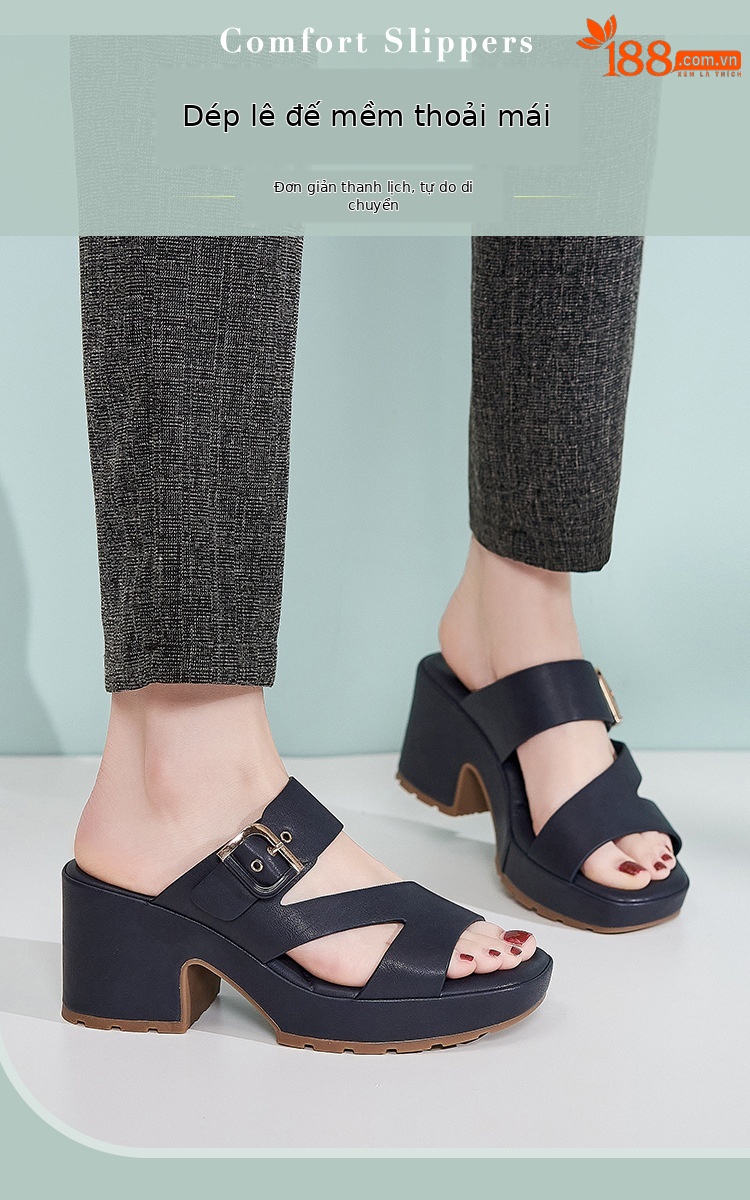 Dép sandal nữ đế dày khóa kim loại phong cách Hàn Quốc — Màu nâu, Màu xanh ngọc, Màu mơ chi tiết 1