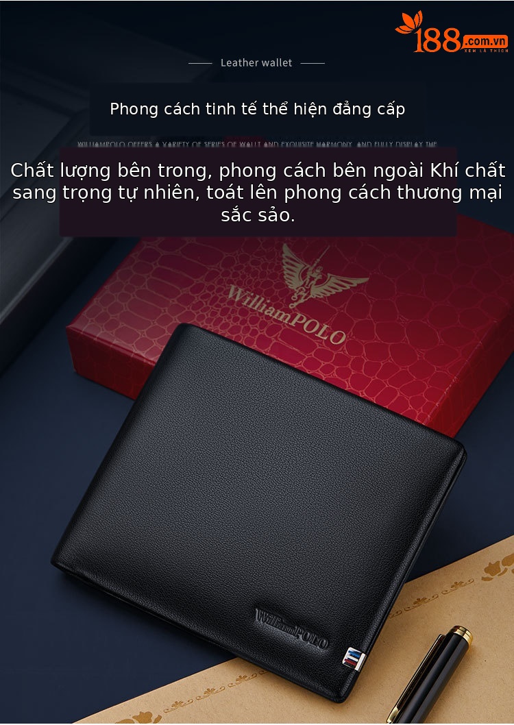 Ví da nam gập mini cao cấp Emperor Paul da bò thật chi tiết 3