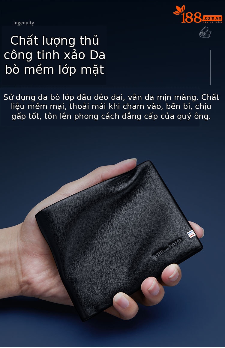 Ví da nam gập mini cao cấp Emperor Paul da bò thật chi tiết 5
