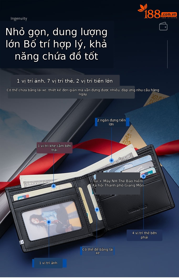 Ví da nam gập mini cao cấp Emperor Paul da bò thật chi tiết 6
