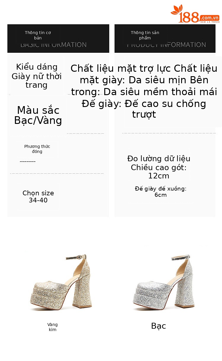Giày cao gót nữ mũi vuông gót vuông rỗng hai lớp đế chống thấm nước siêu cao gót — Màu vàng chi tiết 3
