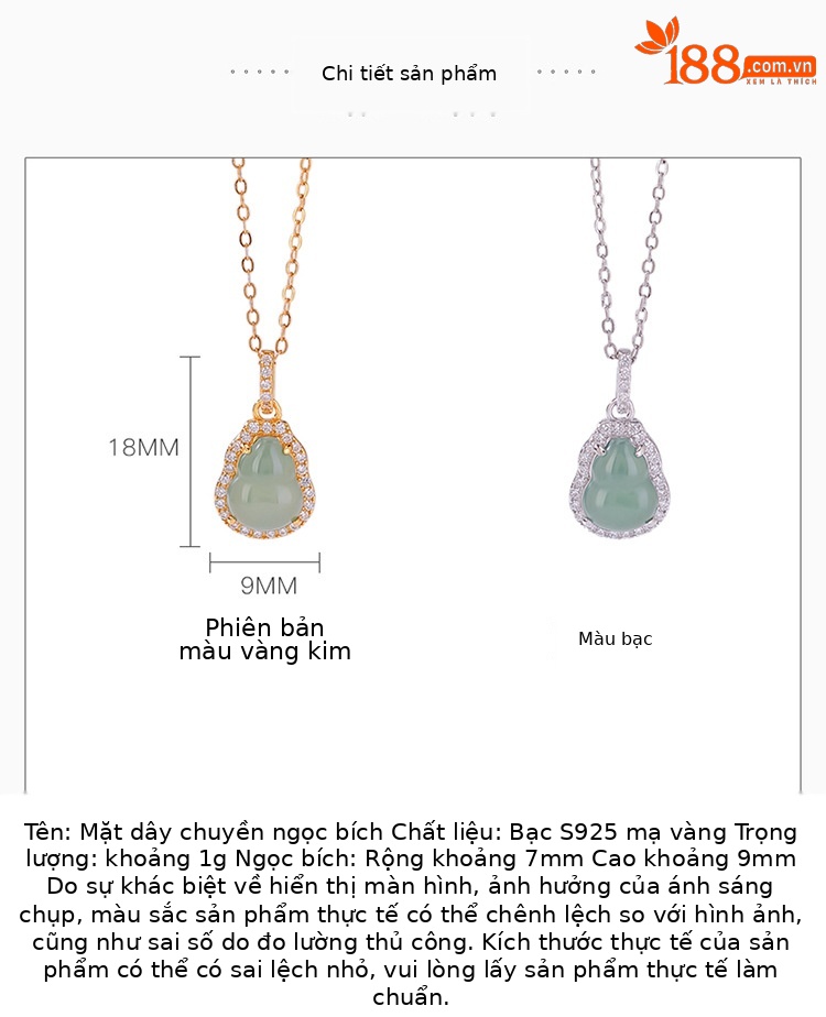 Mặt dây chuyền bạc S925 mạ vàng xanh ngọc bích hình bầu dục phong cách thời trang — Kiểu bạc (không có dây chuyền) chi tiết 2