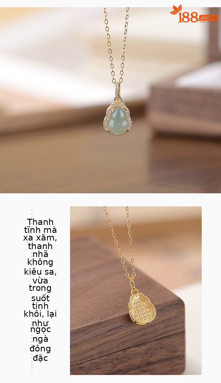 Mặt dây chuyền bạc S925 mạ vàng xanh ngọc bích hình bầu dục phong cách thời trang — Kiểu bạc (không có dây chuyền) chi tiết 3