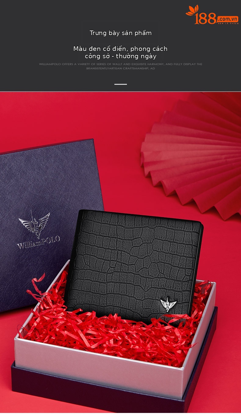 Ví nam gập mini da bò vân cá sấu Emperor Paul cao cấp chi tiết 12
