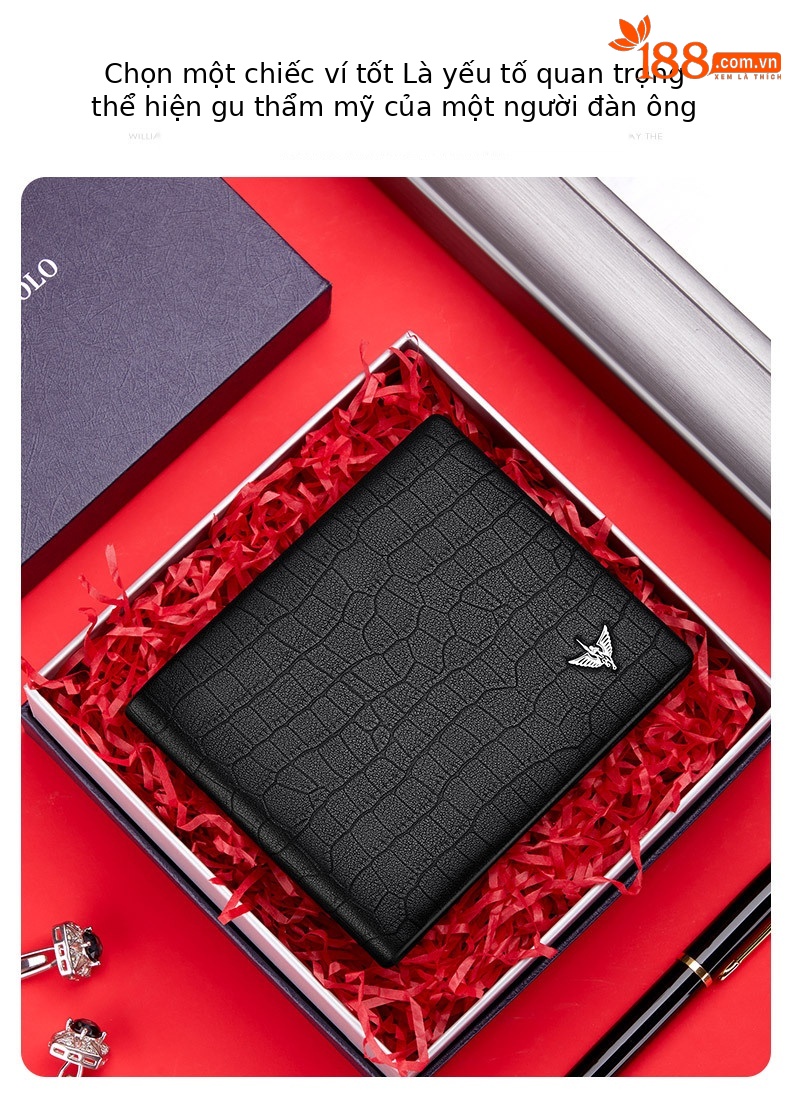 Ví nam gập mini da bò vân cá sấu Emperor Paul cao cấp chi tiết 13