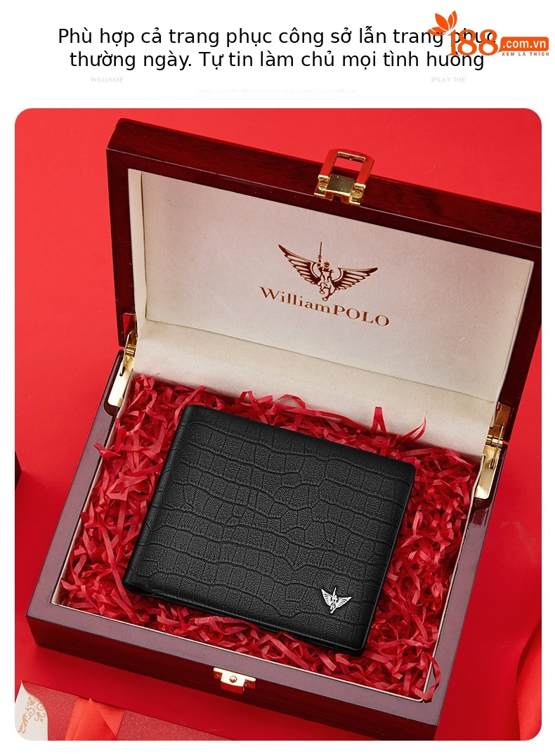 Ví nam gập mini da bò vân cá sấu Emperor Paul cao cấp chi tiết 14