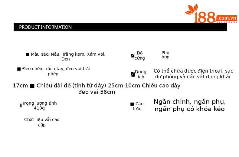 Túi đeo chéo da thật dáng vuông nhỏ cho mẹ đi làm, phong cách thời trang, dây đeo vai linh hoạt — Màu nâu, Voi xám, Màu đen, Màu trắng be chi tiết 1