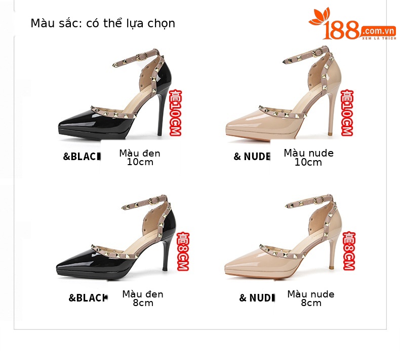 Giày cao gót mũi nhọn đinh tán bít mũi rỗng gót 10 cm — Màu nude-10cm chi tiết 1