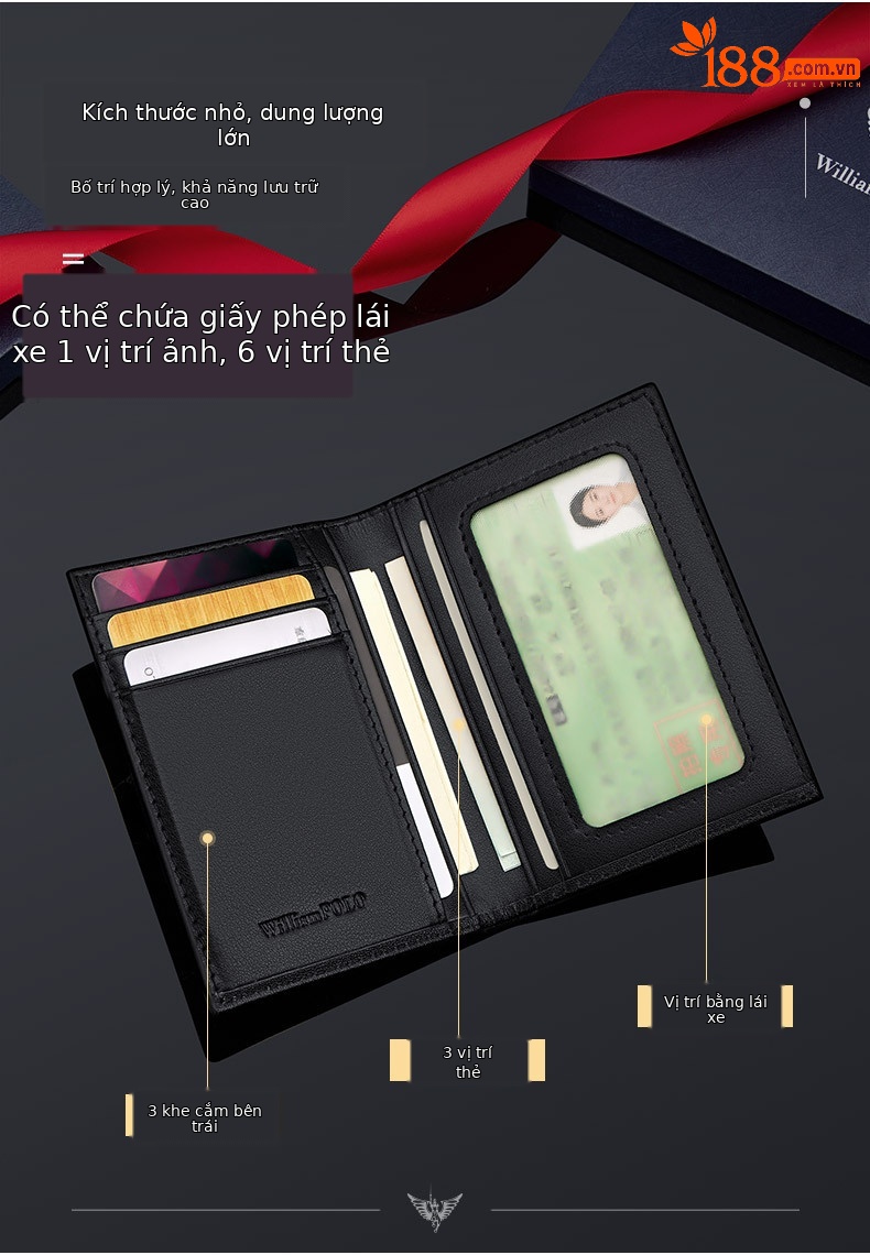 Ví card holder nam da thật Emperor Paul mỏng nhẹ đựng thẻ từ mini chi tiết 6