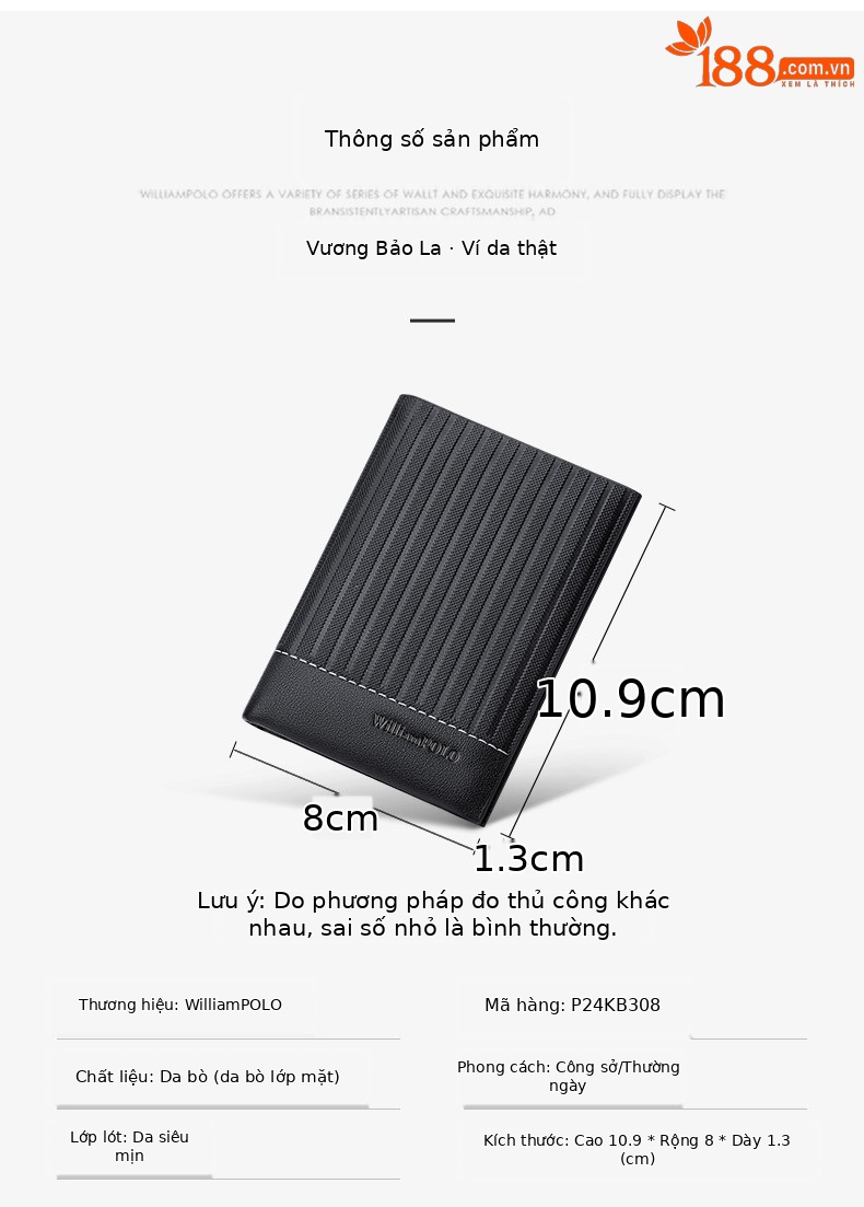 Ví card holder nam da thật Emperor Paul mỏng nhẹ đựng thẻ từ mini chi tiết 9
