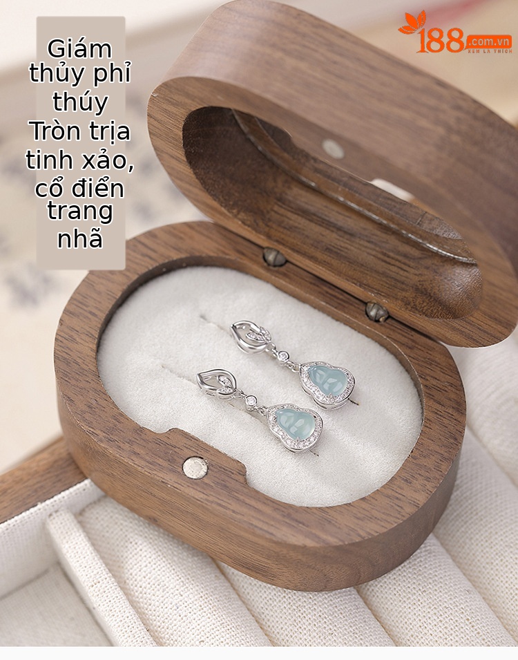 Khuyên tai nữ bạc 925 đính đá ngọc bích xanh dáng bầu dục phong cách hoang dã cao cấp — Một cặp chi tiết 1