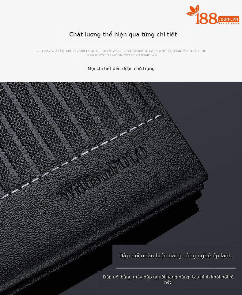 Ví da bò nam gập mini cao cấp Hoàng Đế Paul chi tiết 8
