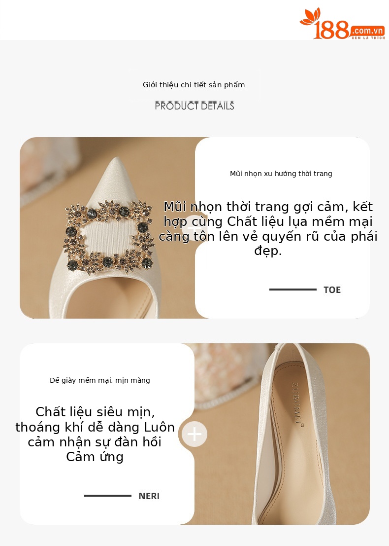 Giày cao gót nữ mũi nhọn gót thô khóa vuông phong cách Pháp — Đỏ rượu chi tiết 1