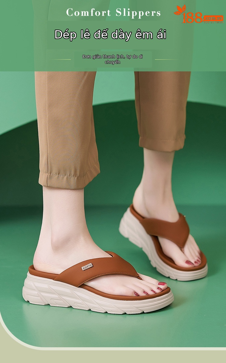 Dép sandal nữ xỏ ngón đế bệt chống trượt thoáng khí mùa xuân hè 2025 — Màu nâu, Màu đen, Màu mơ chi tiết 1