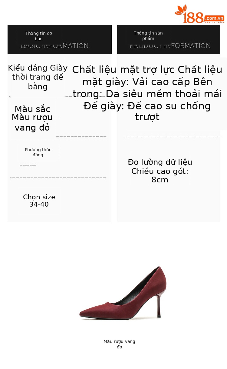 Giày cao gót mũi nhọn miệng nông Jin Gang M8086 mẫu mới xuân thu 2024 — Màu đỏ rượu chi tiết 3