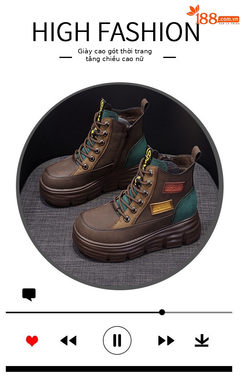 Boot nữ cổ ngắn đế dày tăng chiều cao phong cách retro phối màu — M2693-1 đỏ lót nhung, M2693 màu xanh lá cây một lớp, M2693-1 xanh lục lót nhung, M2693 màu đỏ một lớp bên trong chi tiết 5