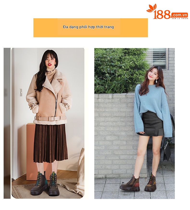 Boot nữ cổ ngắn đế dày tăng chiều cao phong cách retro phối màu — M2693-1 đỏ lót nhung, M2693 màu xanh lá cây một lớp, M2693-1 xanh lục lót nhung, M2693 màu đỏ một lớp bên trong chi tiết 6
