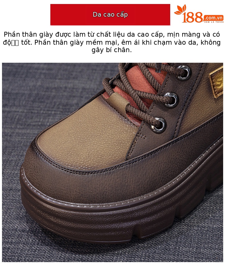 Boot nữ cổ ngắn đế dày tăng chiều cao phong cách retro phối màu — M2693-1 đỏ lót nhung, M2693 màu xanh lá cây một lớp, M2693-1 xanh lục lót nhung, M2693 màu đỏ một lớp bên trong chi tiết 7