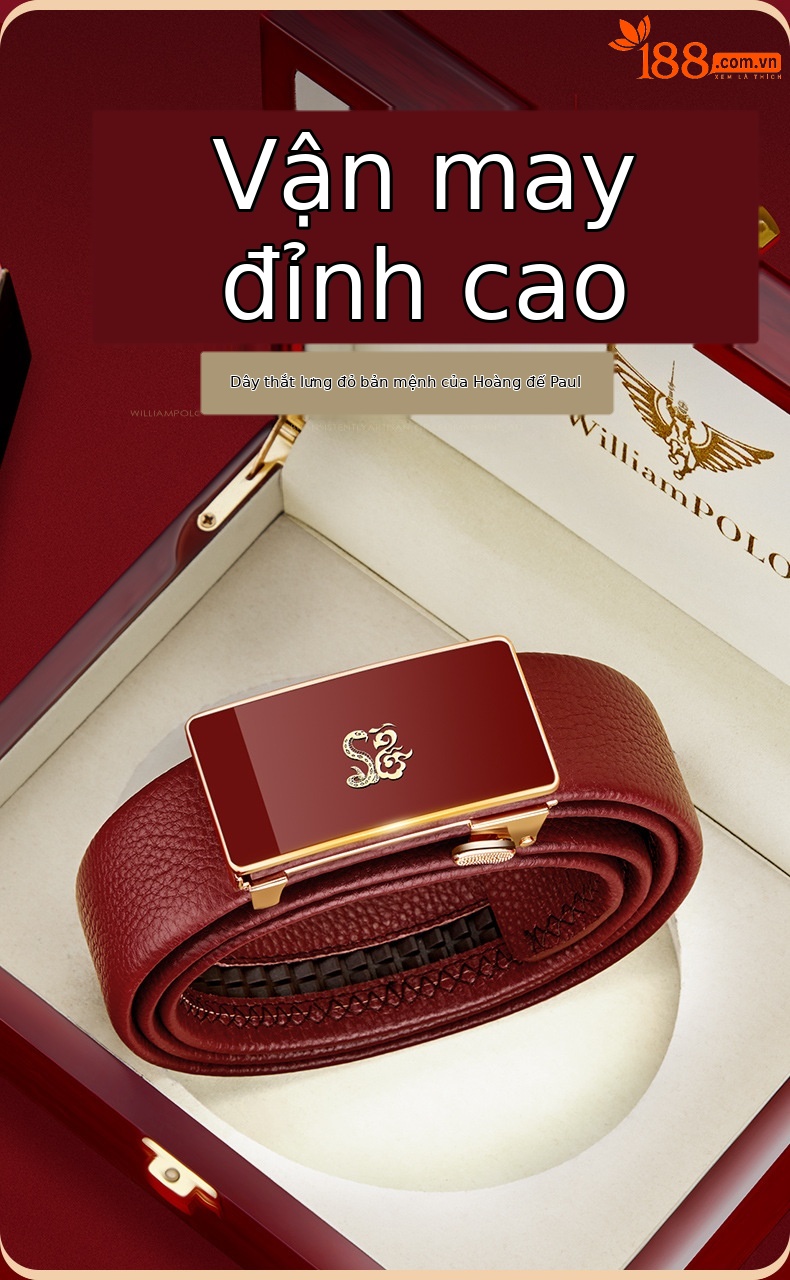 Thắt lưng da nam cao cấp Emperor Paul màu đỏ bản vừa khóa vàng — 120cm, 130cm, 110cm, 125cm chi tiết 1