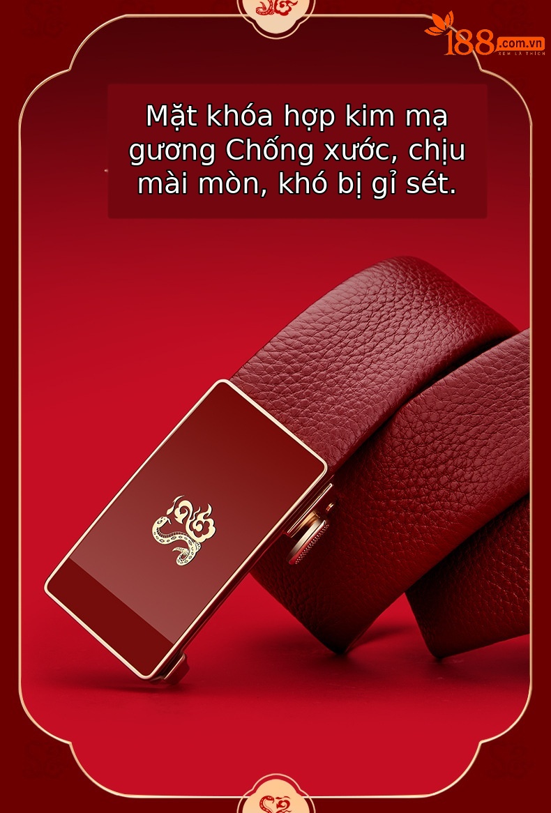 Thắt lưng da nam cao cấp Emperor Paul màu đỏ bản vừa khóa vàng — 120cm, 130cm, 110cm, 125cm chi tiết 4