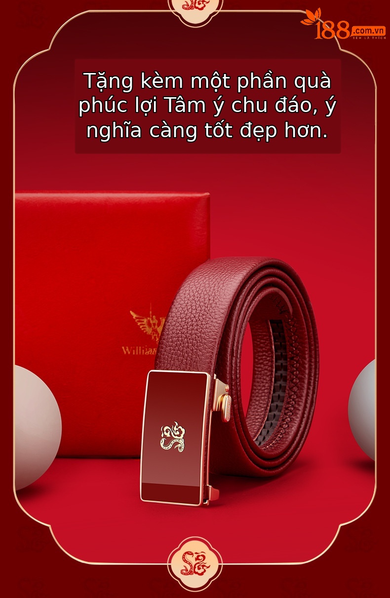 Thắt lưng da nam cao cấp Emperor Paul màu đỏ bản vừa khóa vàng — 120cm, 130cm, 110cm, 125cm chi tiết 5