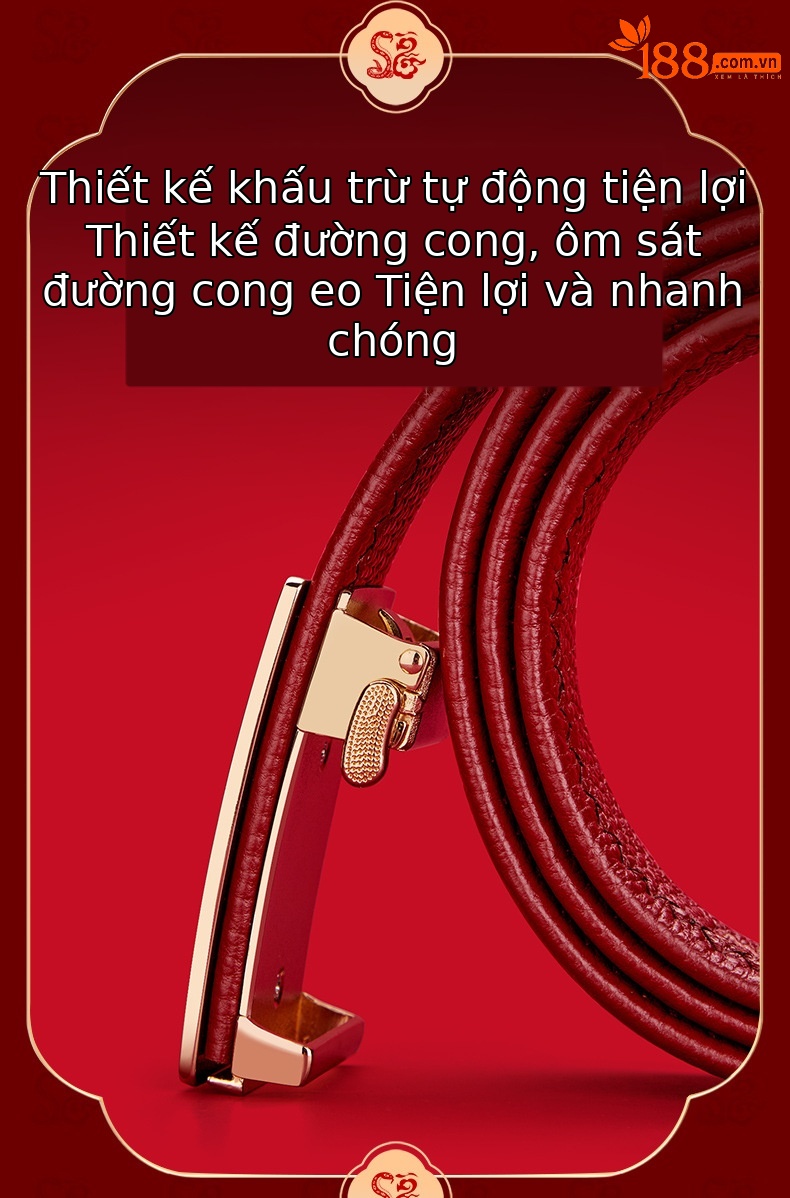 Thắt lưng da nam cao cấp Emperor Paul màu đỏ bản vừa khóa vàng — 120cm, 130cm, 110cm, 125cm chi tiết 7