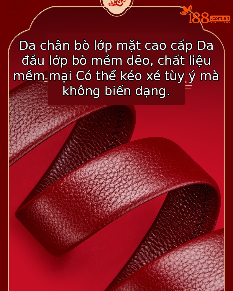 Thắt lưng da nam cao cấp Emperor Paul màu đỏ bản vừa khóa vàng — 120cm, 130cm, 110cm, 125cm chi tiết 8
