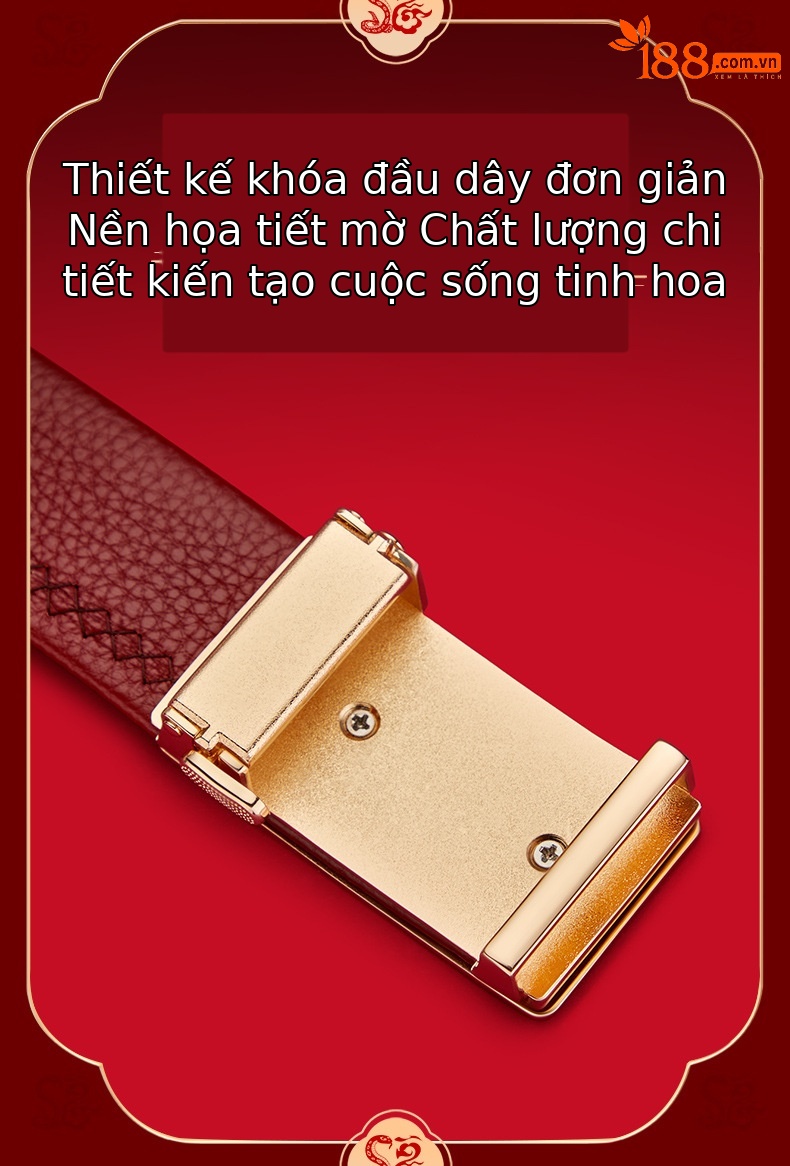 Thắt lưng da nam cao cấp Emperor Paul màu đỏ bản vừa khóa vàng — 120cm, 130cm, 110cm, 125cm chi tiết 14